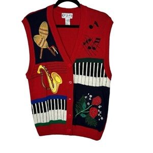 Vintage P Galli Music Mariachi Sweater Vest Red Large